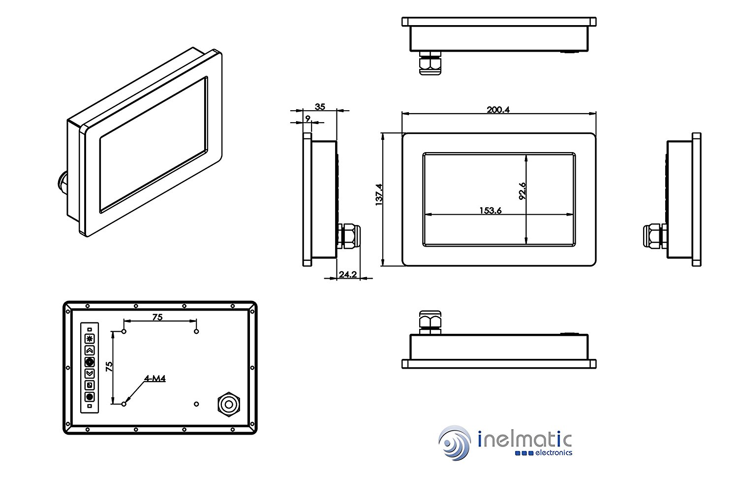 Inelmatic 7" Sunlight Readable TFT LCD LED Backlight Monitor with Metal