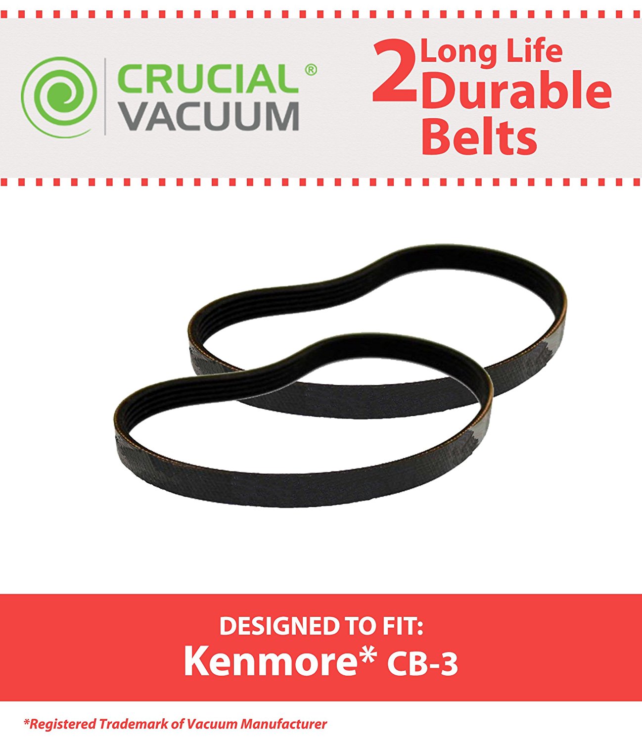 Crucial Vacuum 2 Kenmore CB3 Belts, Fit Kenmore PowerMate Canister