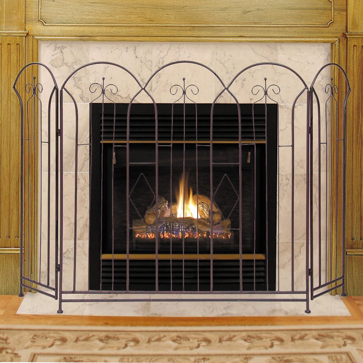 3 Panel Metal Fireplace Screen Folding Doors Bronze Finish Hearth Cover