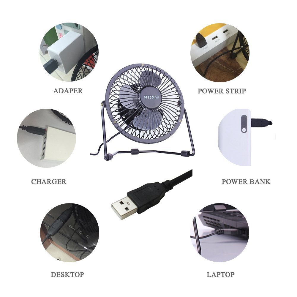 BTOOP 4 Inch Mini USB Desk Fan Small Black N6 free image download