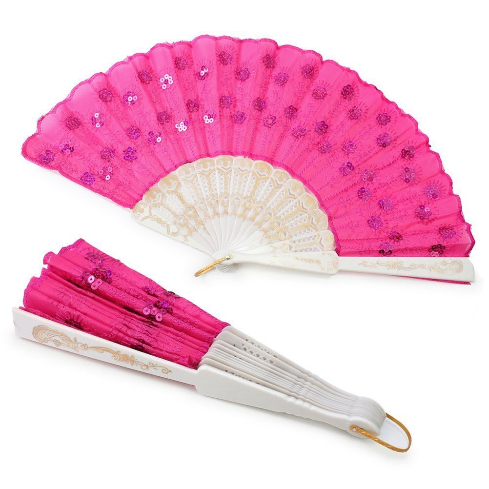 ROSENICE Hand Held Fans Women Sequin Decorated Folding Plastic Hand Fan