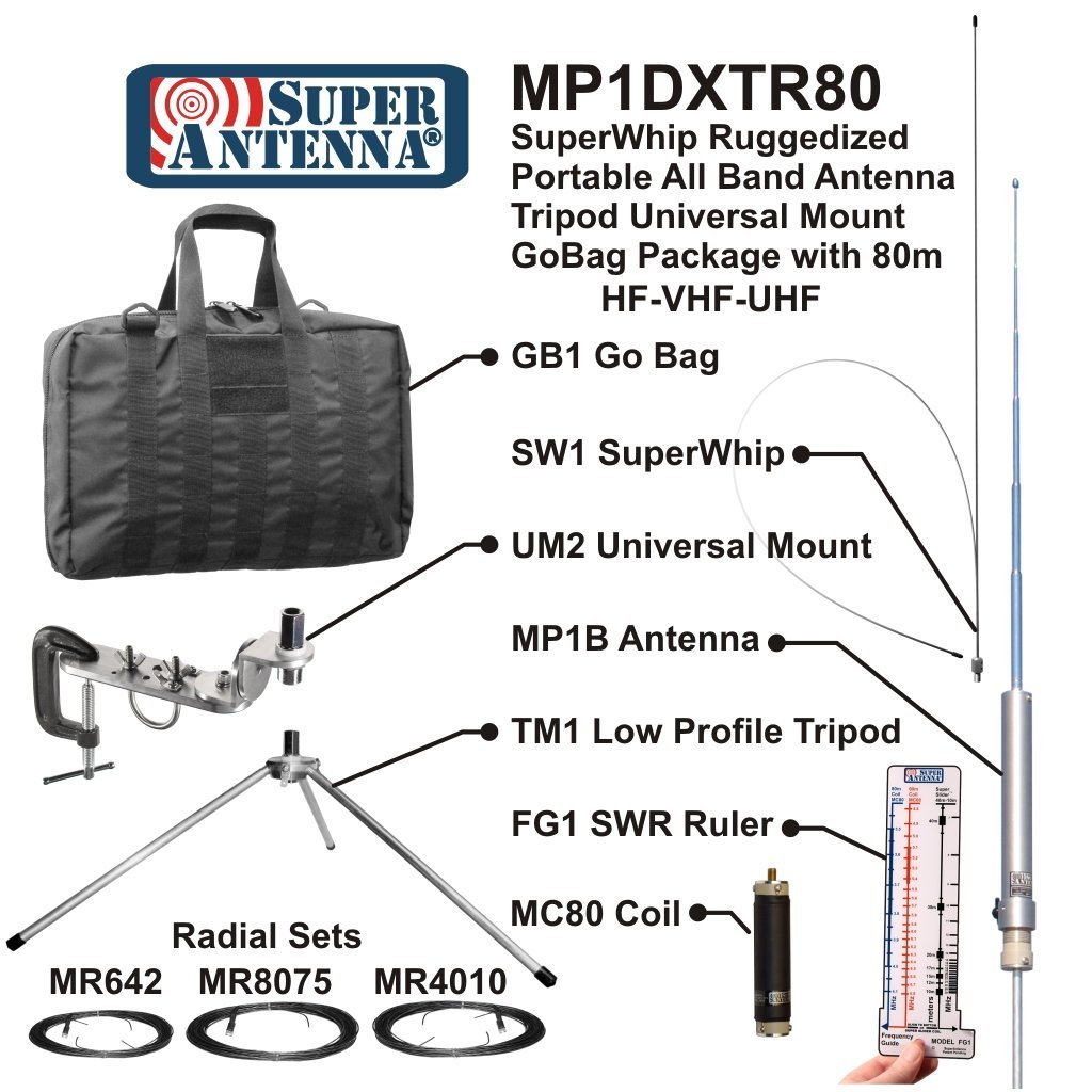 Super Antenna MP1DXTR80 HF SuperWhip Tripod All Band 80m MP1 Antenna