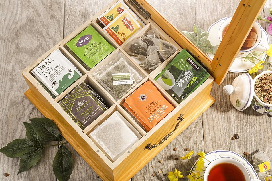 Wooden Tea Box, Tea Storage, Gourmet Tea Bag Organizer & Holder, Clear