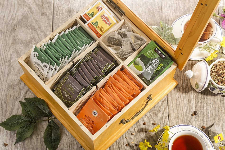 Wooden Tea Box, Tea Storage, Gourmet Tea Bag Organizer & Holder, Clear