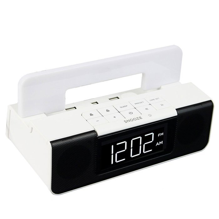 TIVDIO RT4504 FM Dual Alarm Clock Radio with USB Charging for Smartphones Battery Backup LED