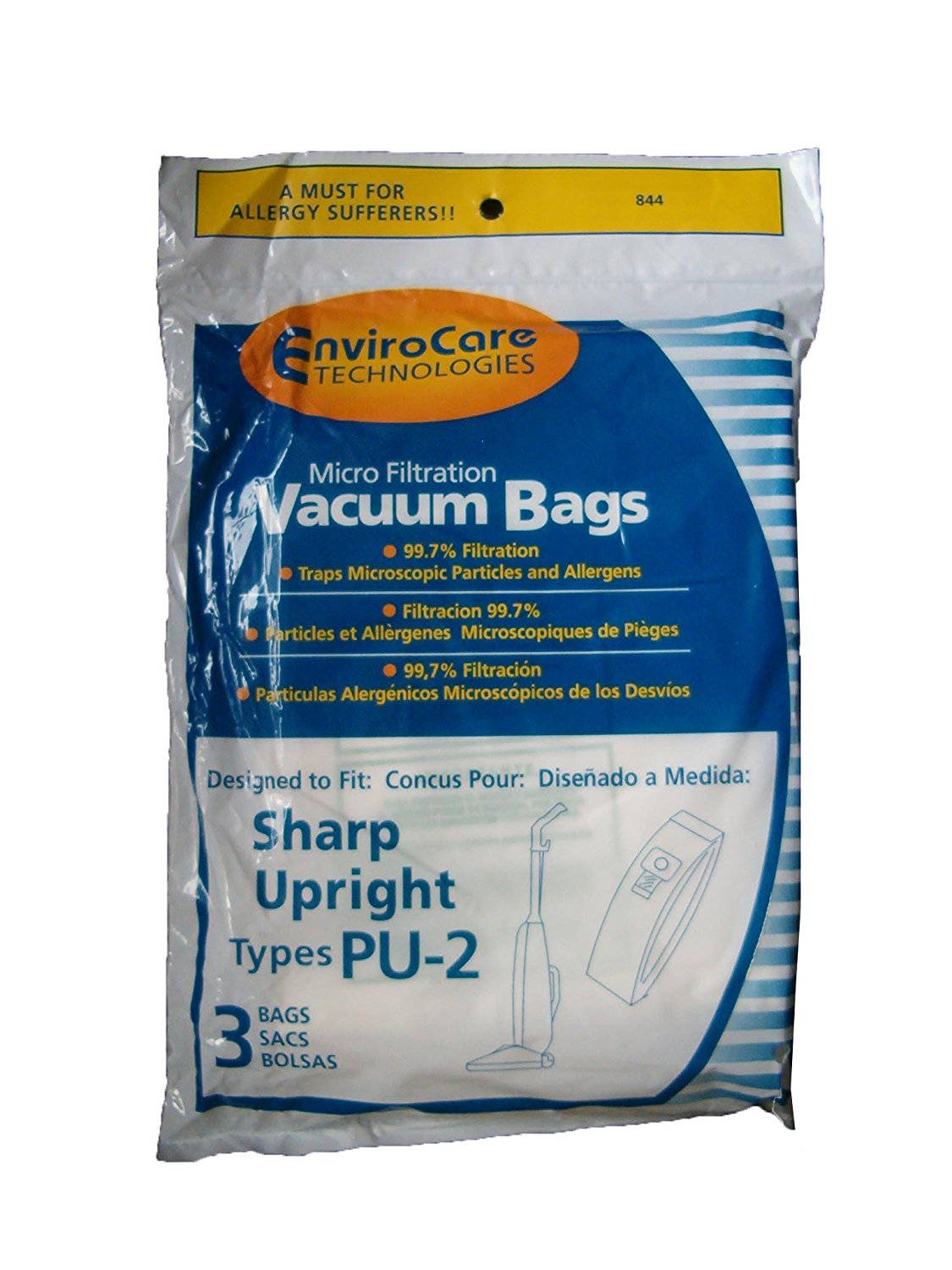 6 Sharp Pu2 / Pu2 Allergy Vacuum Bags, Upright Vacuum Cleaners