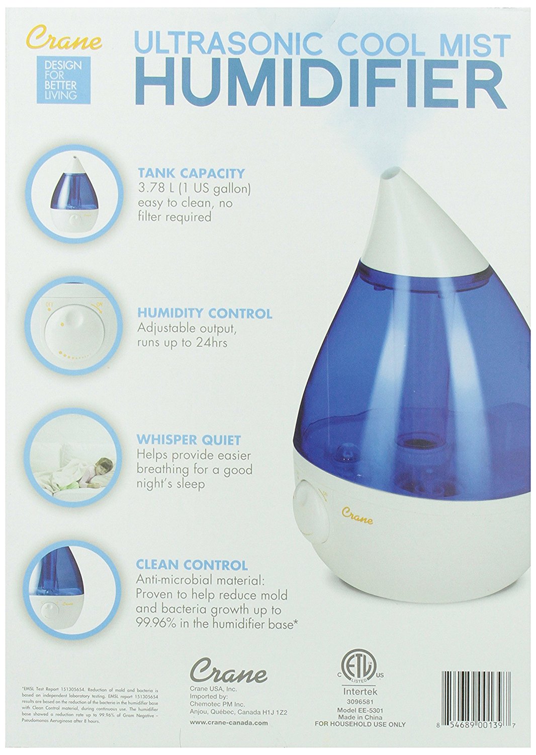 Crane Drop Shape Ultrasonic Cool Mist Humidifier with 2.3 Gallon output per day N11 free image