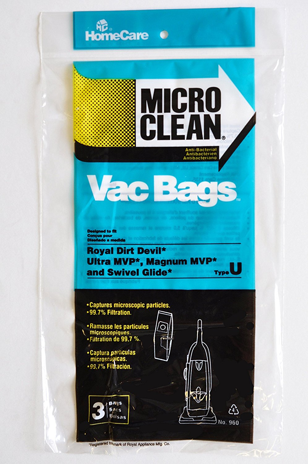 Dirt Devil Royal Type U Vacuum Bags by Home Care, (Bulk 36Pack) N2