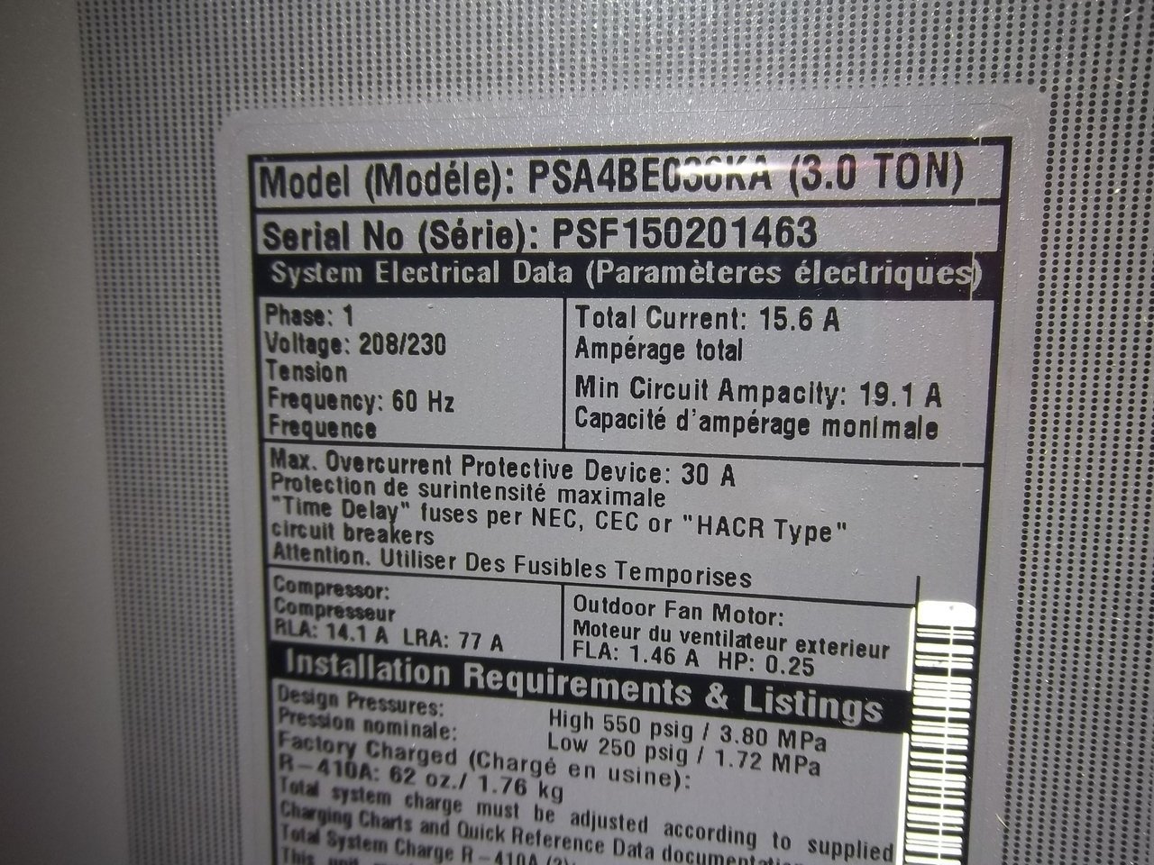 MAYTAG New Central Air Conditioner Condenser PSA4BE036KA ACC7082 N2