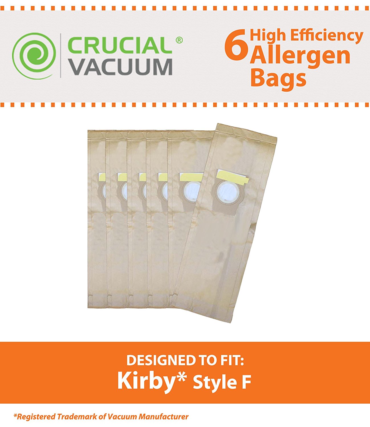 6 Kirby Style F High Efficiency Paper Vacuum Cleaner Bags Fits Kirby