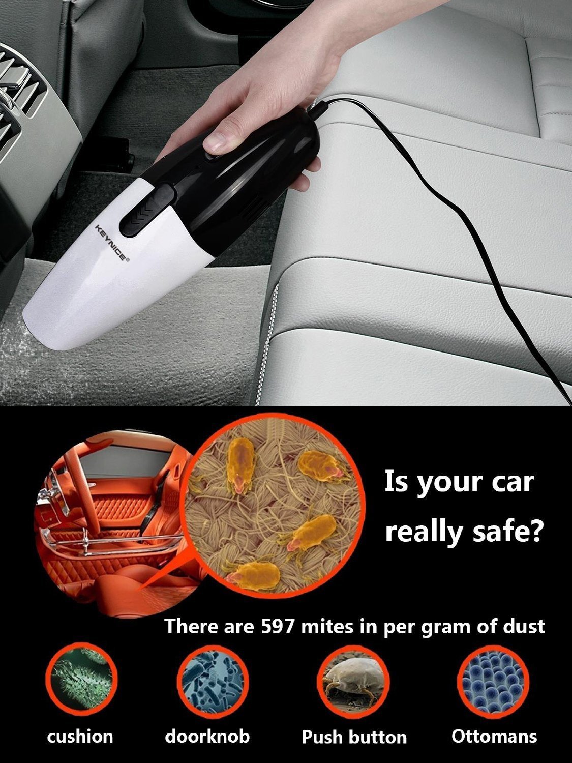 Keynice Car Vacuum Cleaner, 45W 12V Dust Vacuum Portable Handheld Auto