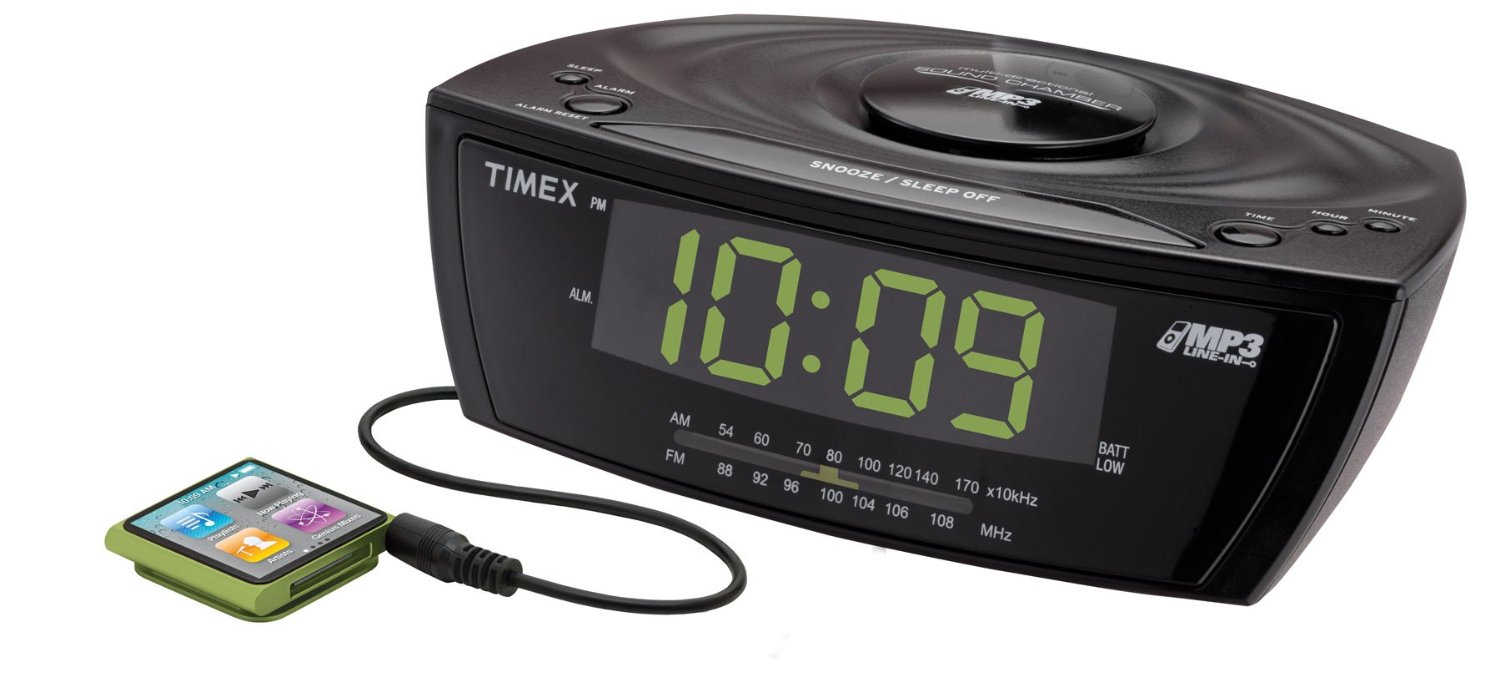 Timex T227BQ3 Large Display Alarm Clock Radio with MP3 LineIn, Black
