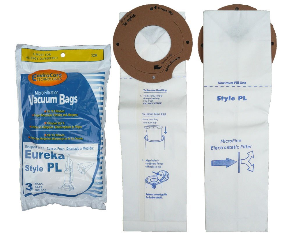 3 Eureka Electrolux Style PL Upright Vacuum Bags, Bagged Uprights