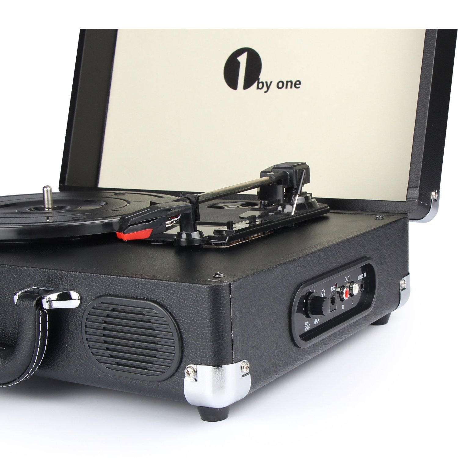 1byone BeltDrive 3Speed Portable Stereo Turntable with Built in Speakers, Supports RCA Output
