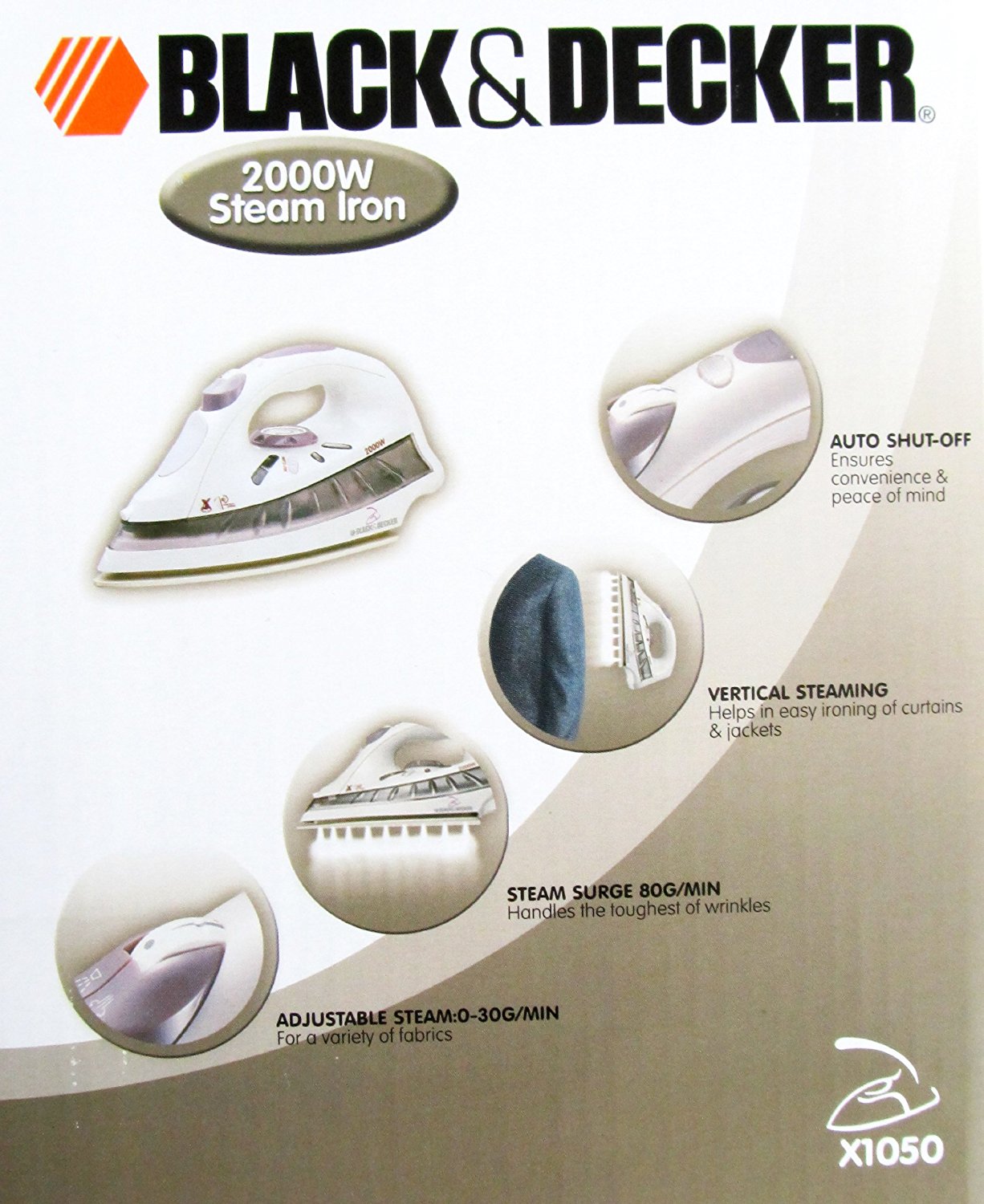 Black & Decker X1050 2200watt AutoShut Off Steam Iron, 220volt N4