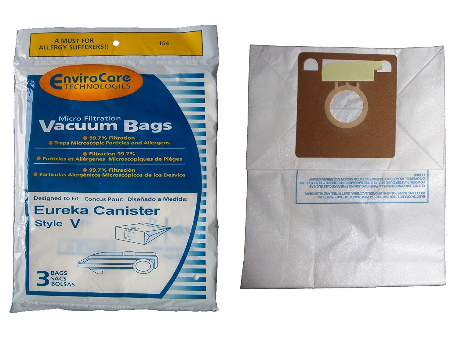 6 Eureka Allergy Style V Vacuum Bags, Power Team, Powerline, Canisters