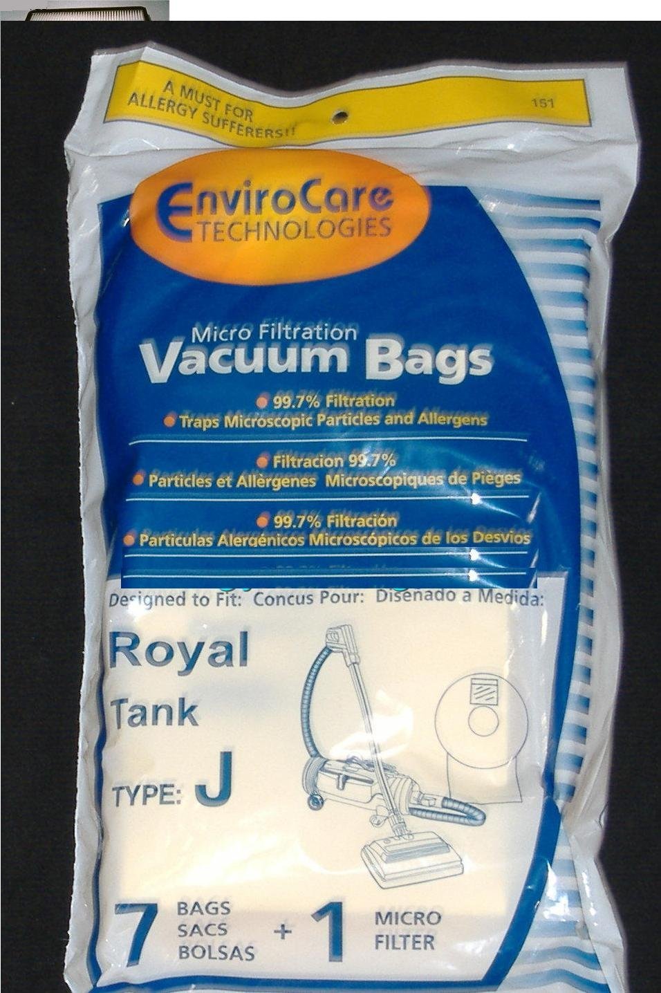Royal Tank Type J Vacuum Bags Microfiltration with Closure 7 Pack + 1