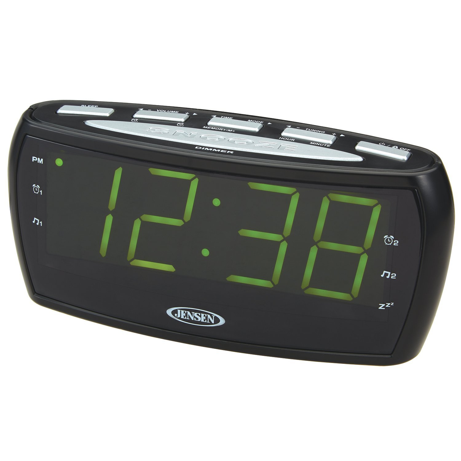 Jensen JCR208A AM/FM Alarm Clock Radio with 1.8Inch Green LED Display