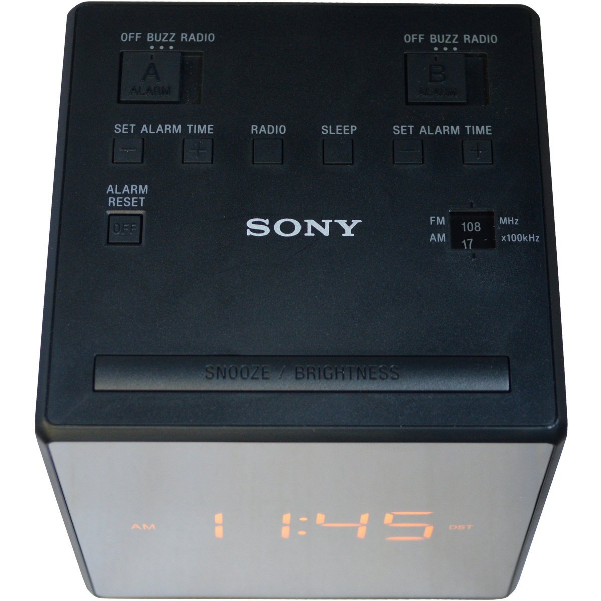 Sony Dual Alarm Clock with Extendable Snooze, AM/FM Radio, Builtin