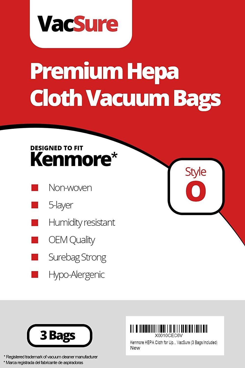 Kenmore HEPA Cloth Vacuum Bags TYPE O & U for Upright Vacs, Panasonic