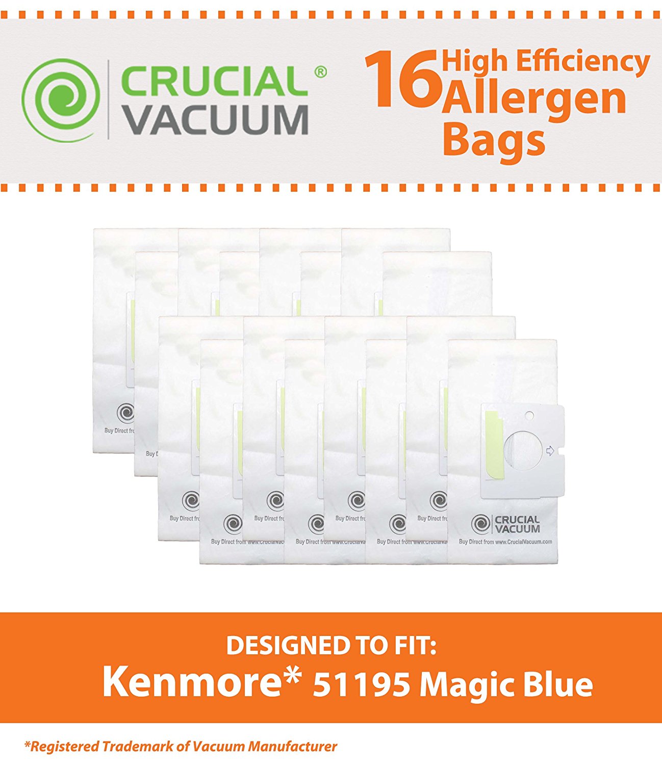 Kenmore 51195 Micro Allergen 16Pack Vacuum Bags Designed To Fit