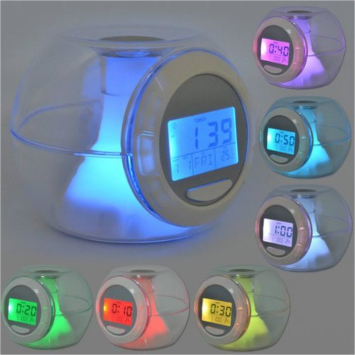 Natural Sound Alarm Clock 7 Color Changing Light LED Screen 3AAA