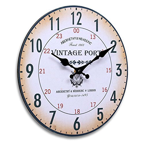 Round Wall Clock Wood Vintage Shabby Chic Antique Style For Home Office