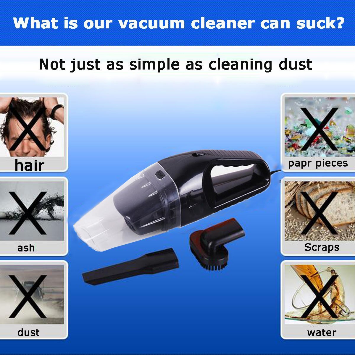 Grikey High Power 100W Wet Dry Car Use Vacuum Cleaner Portable Dust