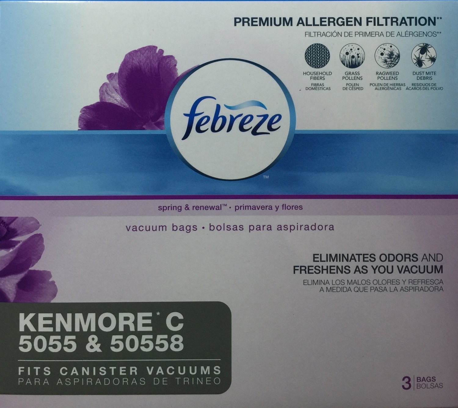 Febreze Odor Eliminating Vacuum Bags, Kenmore C 5055 & 50558, 3 bags, 2