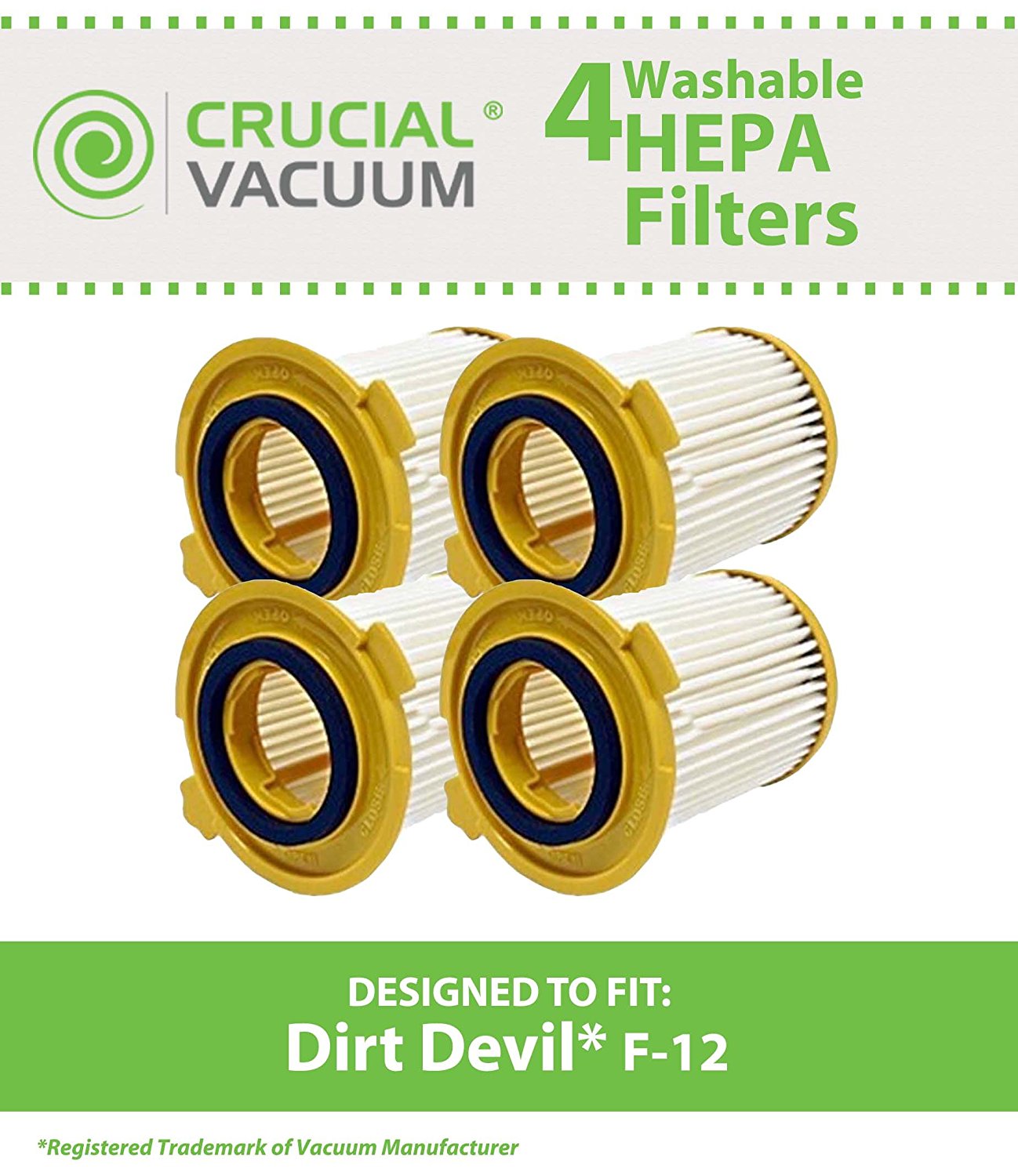 4 Dirt Devil F12 Washable HEPA Filters, Replaces Part 3KD1680000 F12