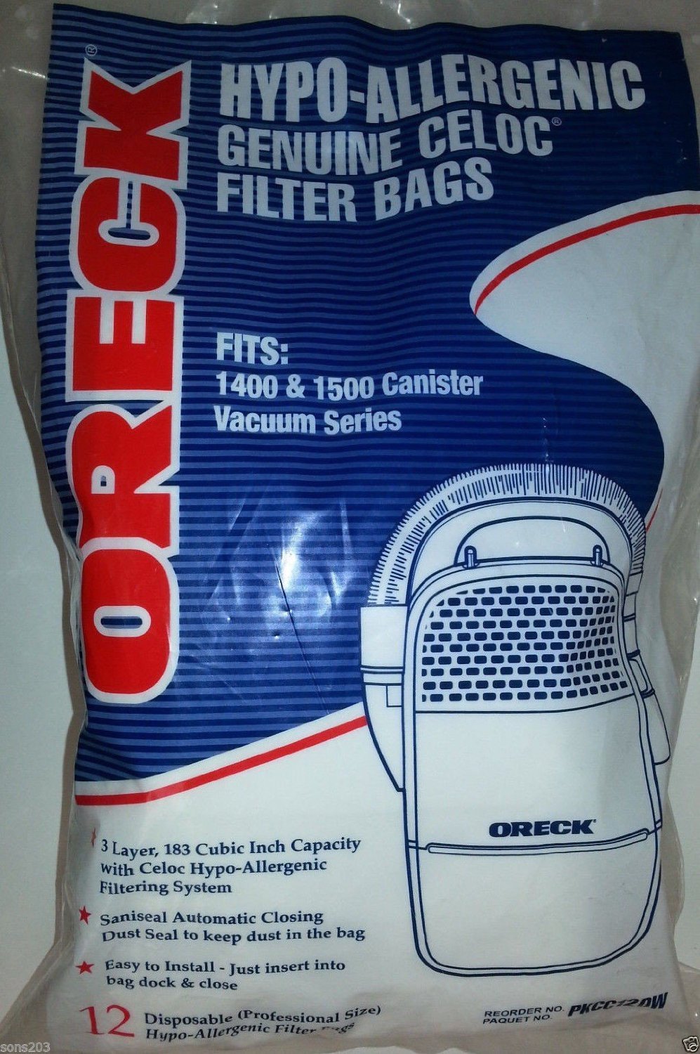 Oreck Edge Compact Canister 1400 & 1500 Series Vacuum Bags 12 Pk Part