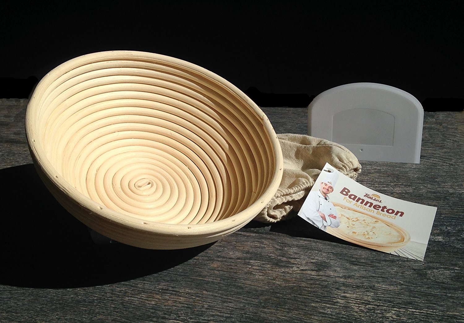 (9 Inch) Proofing Basket + Free Bowl Scraper & Cloth Liner