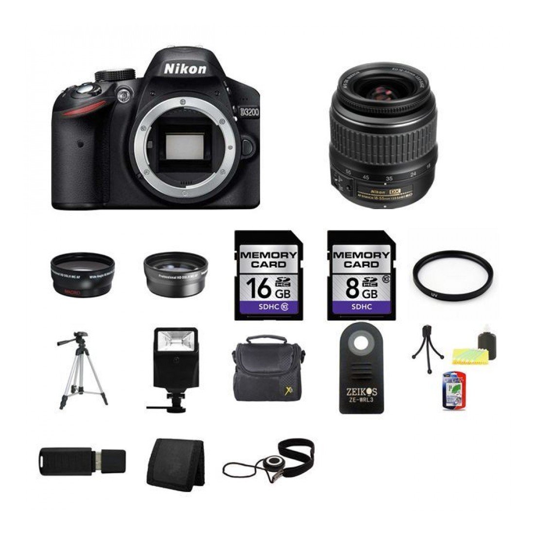 Nikon D3200 Digital SLR Camera w/1855mm Lens 24GB Best Value Complete