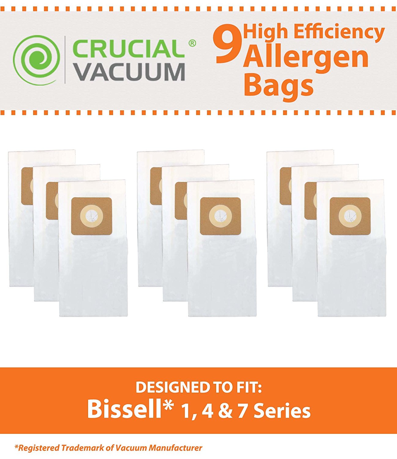 9Pack Bissell Style 1, 4, & 7 Allergen Vacuum Bags Designed To Fit