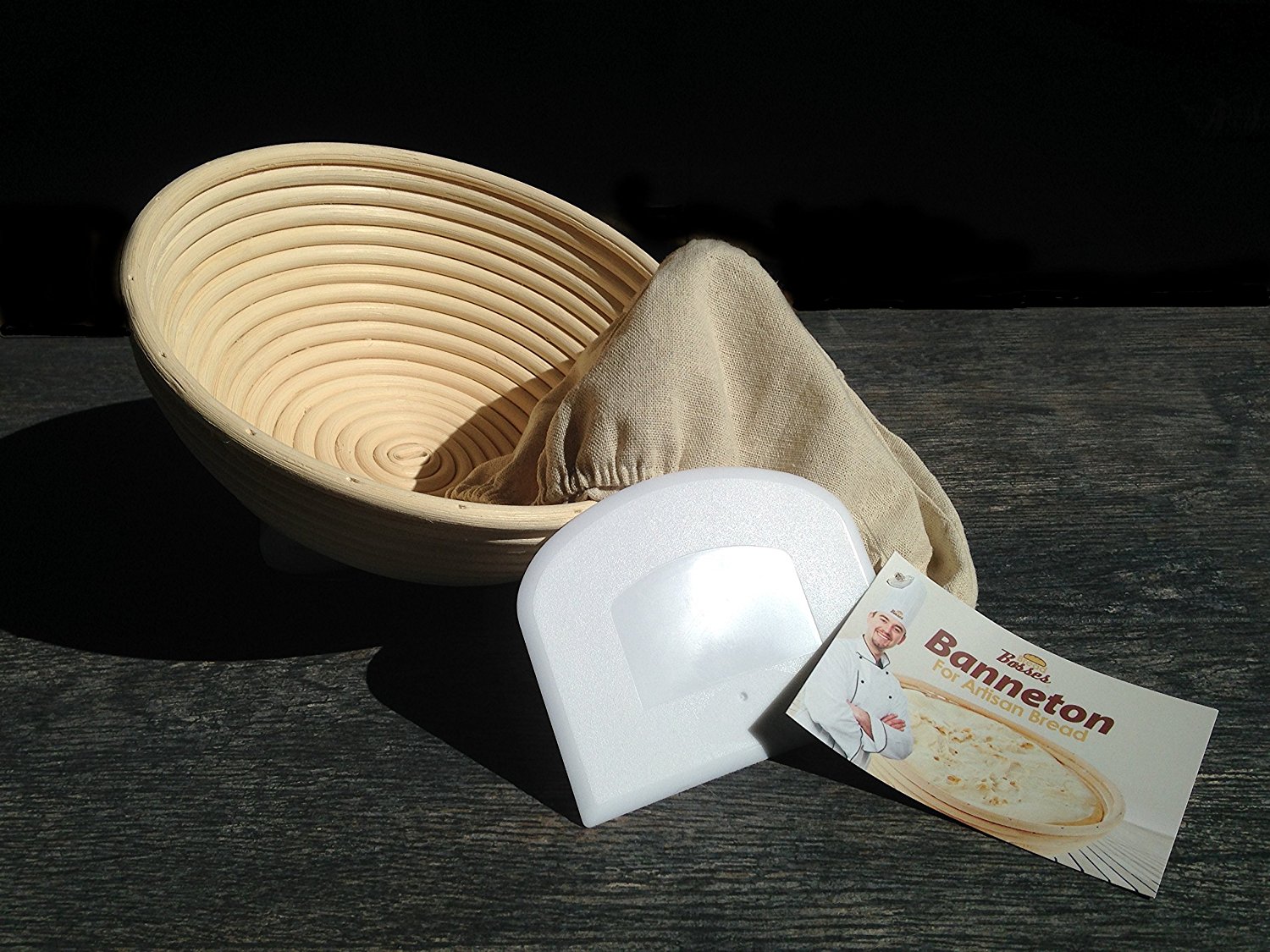 (9 Inch) Proofing Basket + Free Bowl Scraper & Cloth Liner