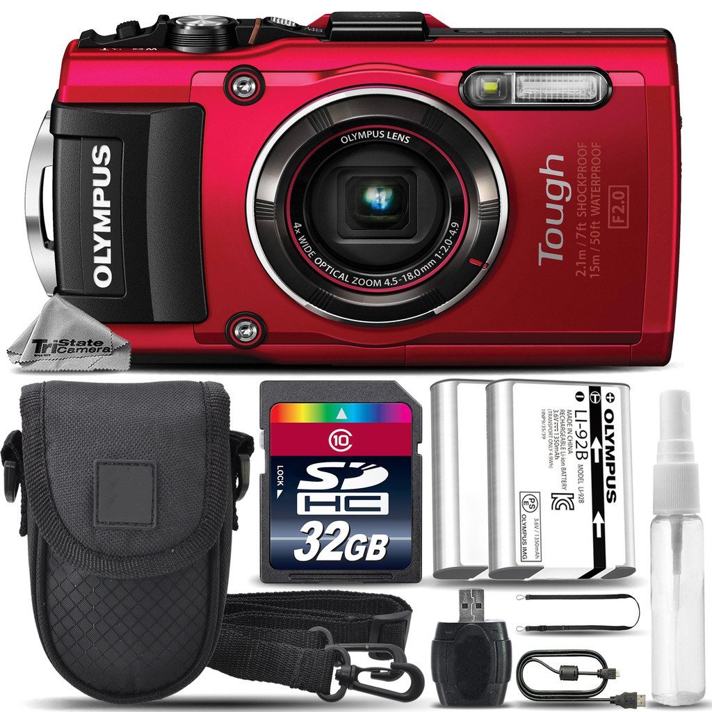 Olympus Stylus TOUGH TG4 Digital Camera (Red) + 32GB CLASS 10 MEMORY
