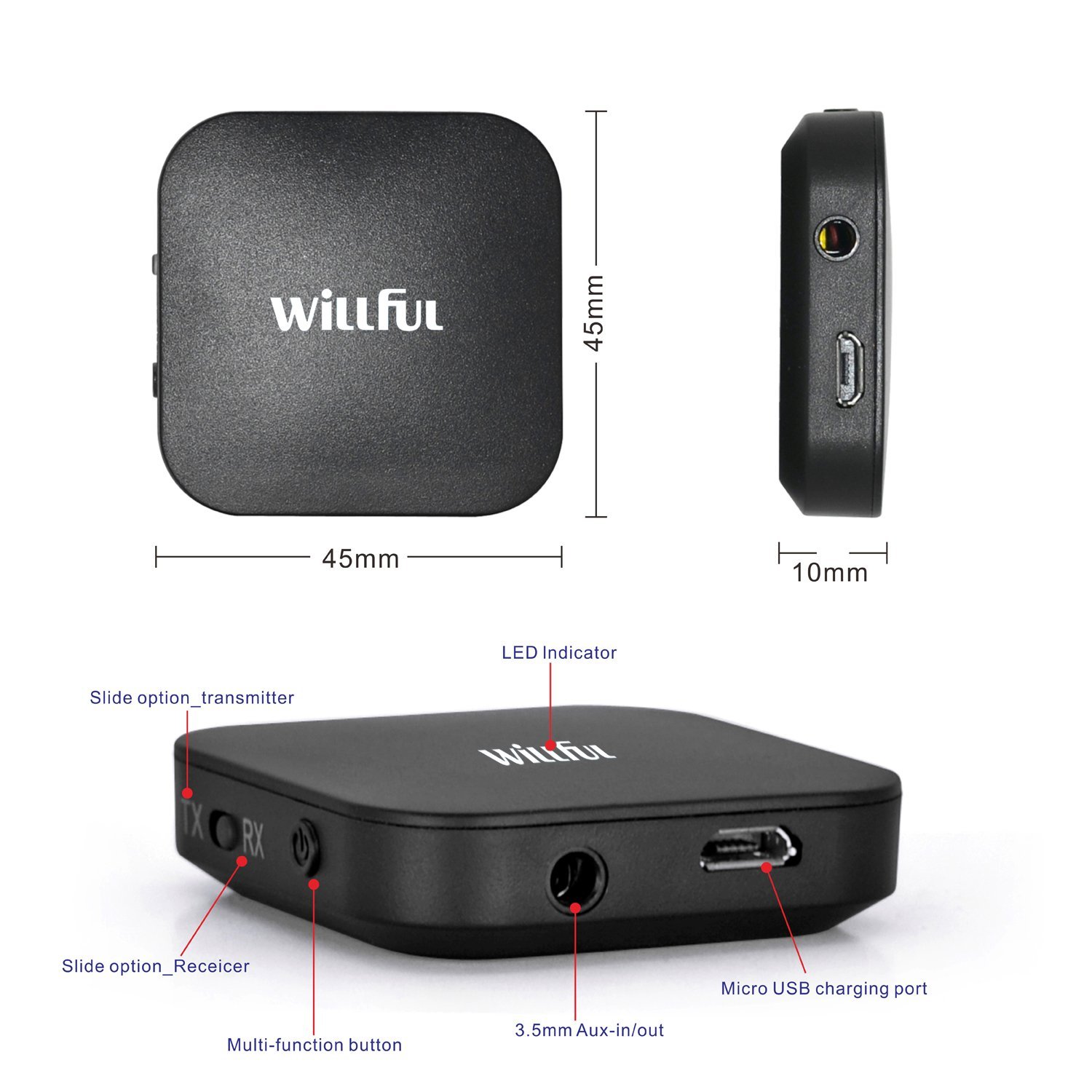 Willful Bluetooth Receiver and Transmitter Wireless Audio Adapter Music Streaming Receiver