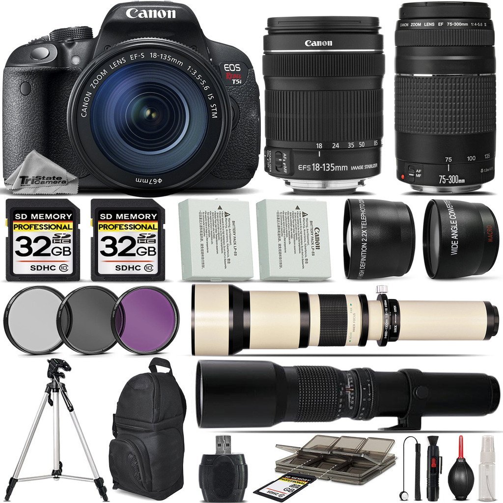 Canon EOS Rebel T5i DSLR Camera + Canon 18135mm STM Lens + Canon 75