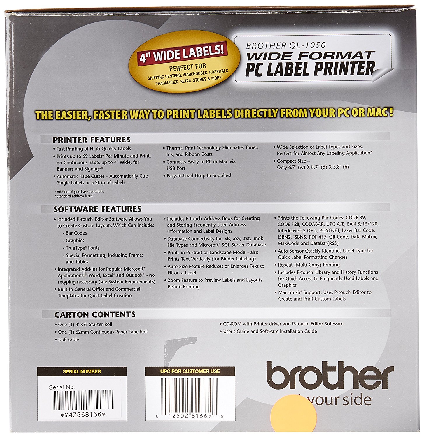 Brother QL1050 Wide Format PC Label Printer N5 free image download