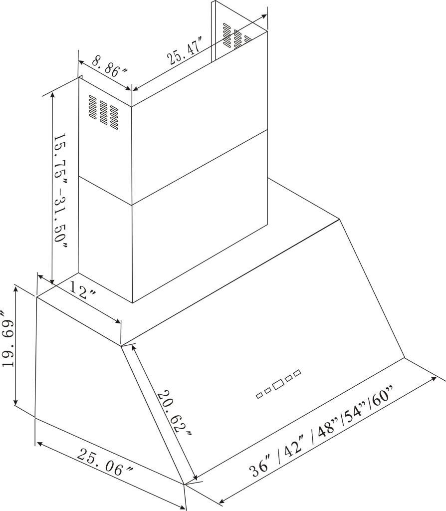 48" Pro 1200cfm Baffle Filter Wall Mount Stainless Steel Range Hood
