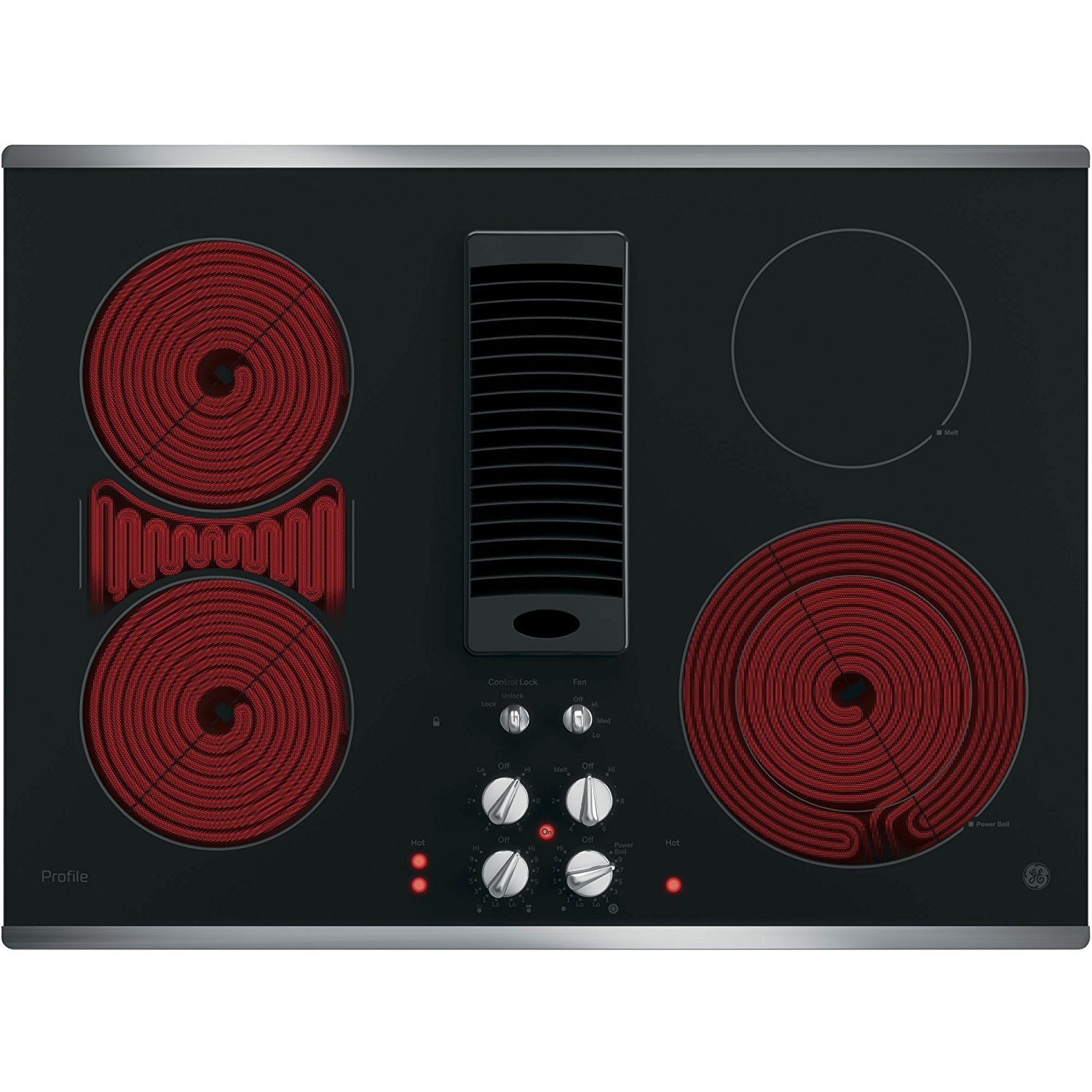 "GE Profile 30" Downdraft Electric Cooktop Glass Top with Stainless