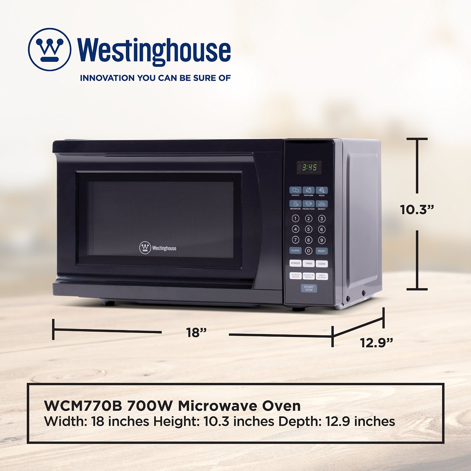 Westinghouse WCM770B 700 Watt Counter Top Microwave Oven, 0.7 Cubic