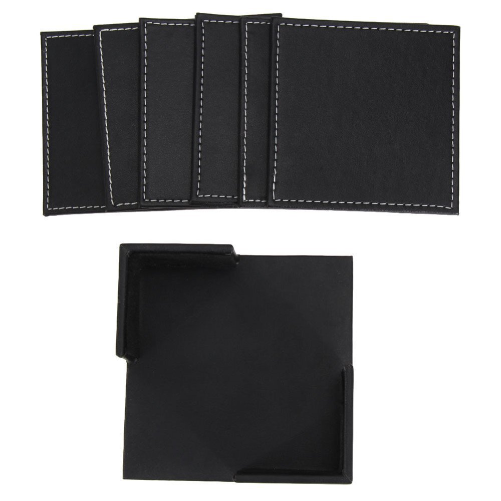 6 Pcs/lot Doubledeck Leather Coasters Set Placemat of Cup with Coaster