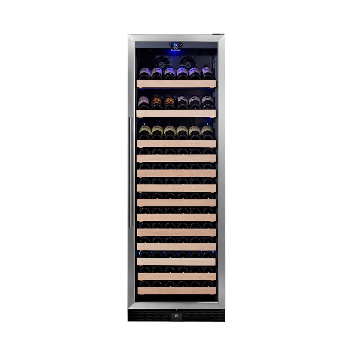 KingsBottle 98 Bottle Single Zone Wine Cooler, Black with Glass Door