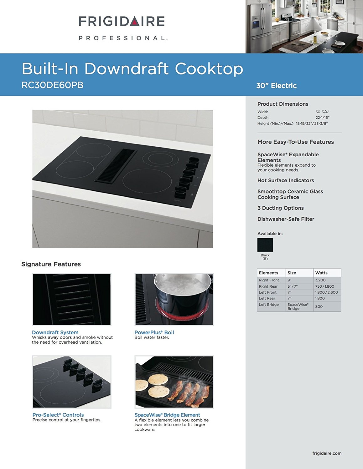 Frigidaire 30" Smoothtop Electric Black Cooktop with BuiltIn 500 CFM