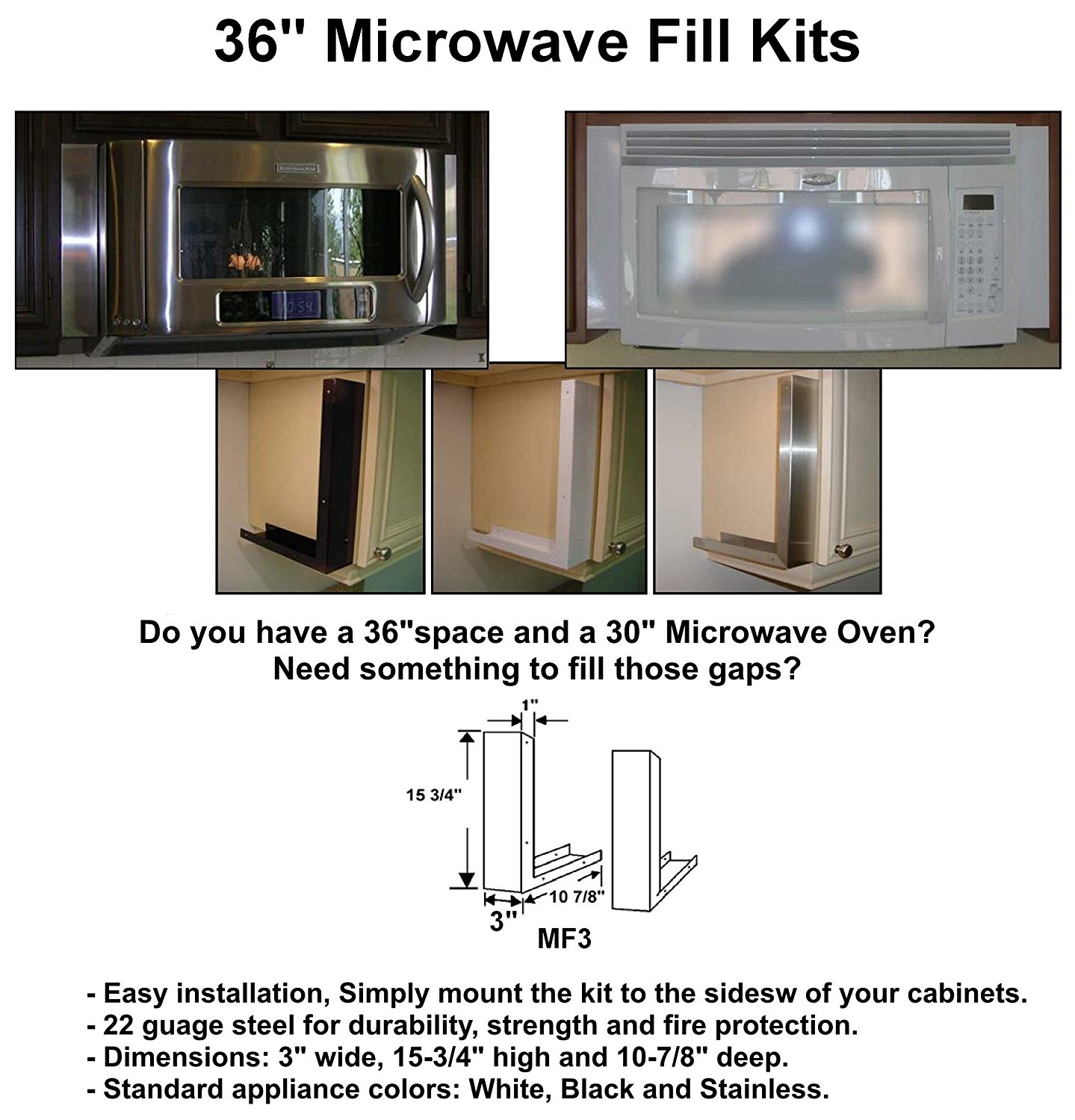 Universal Stainless Steel Over the Range Microwave Trim Fill Kit 36