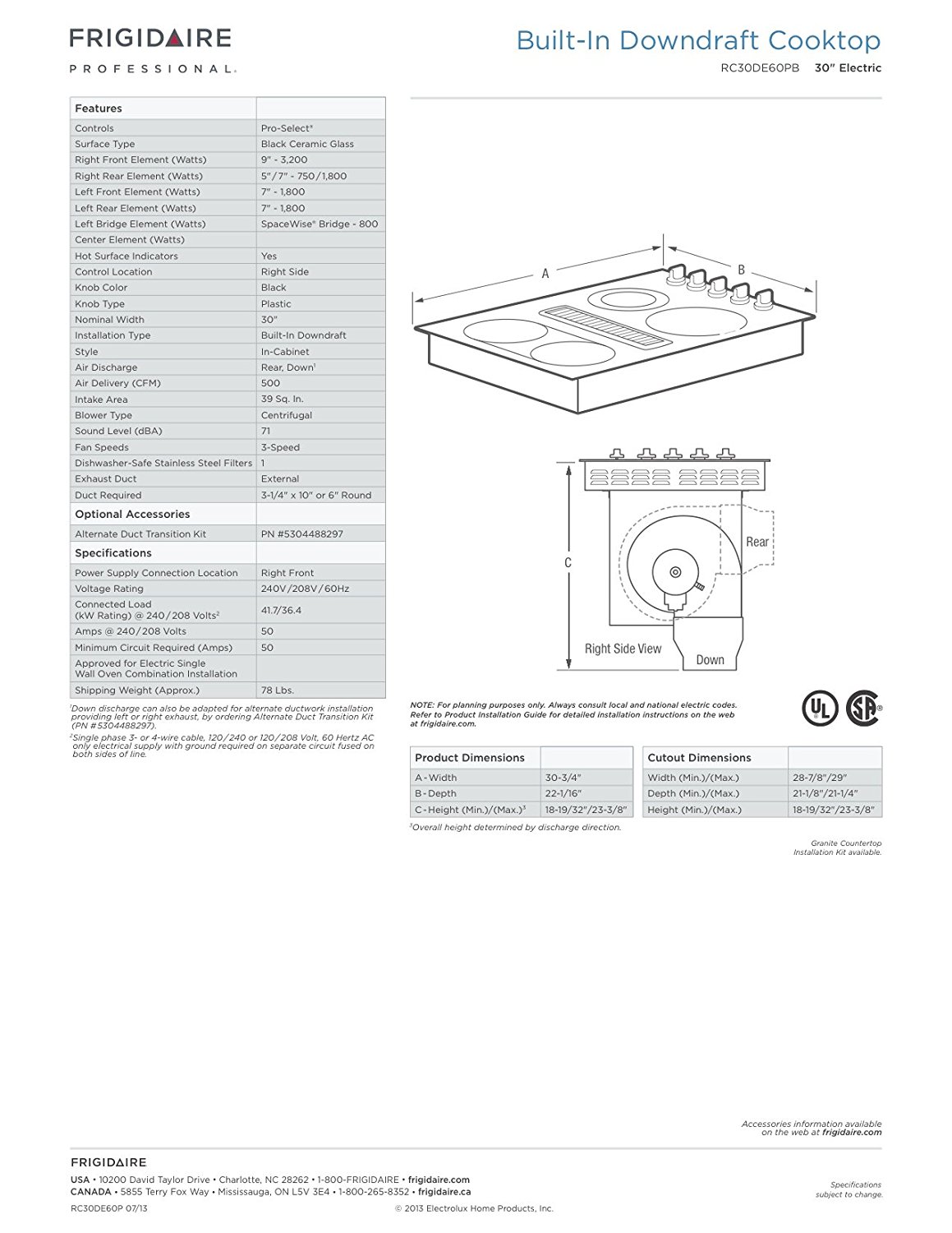Frigidaire 30" Smoothtop Electric Black Cooktop with BuiltIn 500 CFM Downdraft Exhaust and Pro
