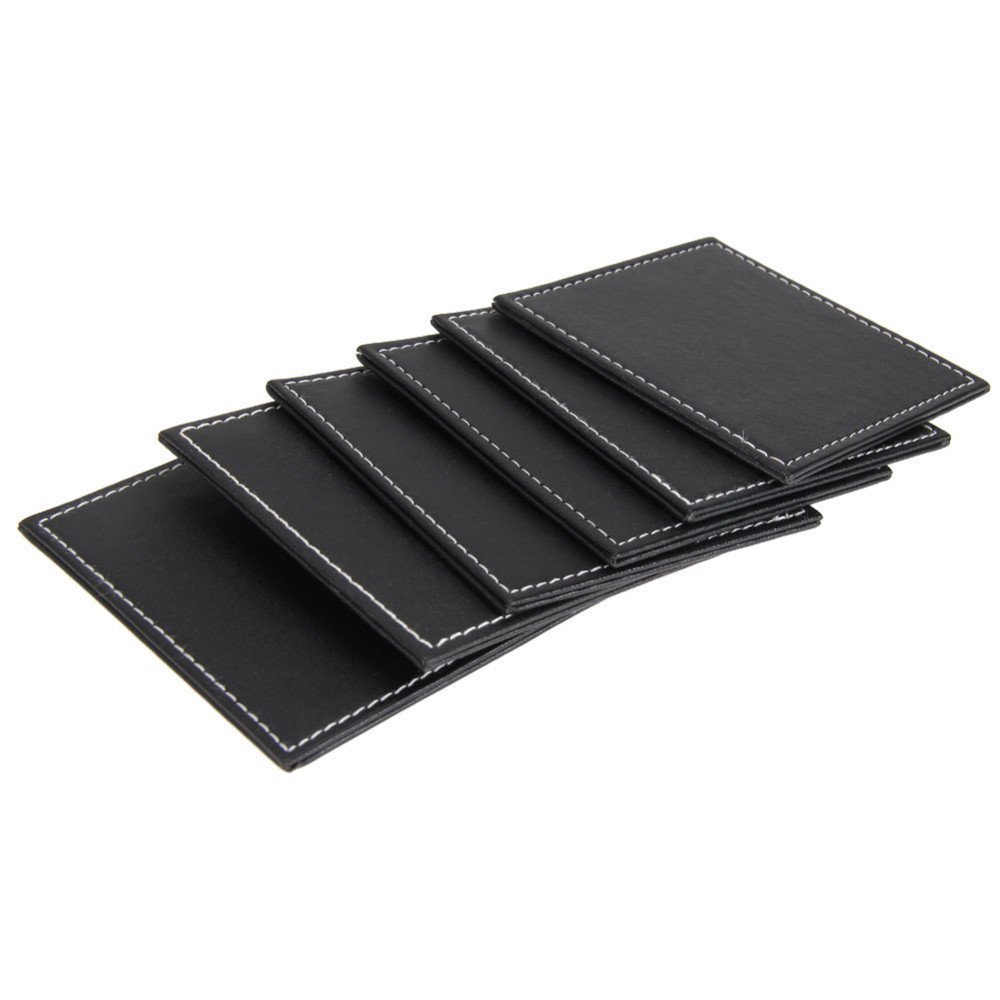 6 Pcs/lot Doubledeck Leather Coasters Set Placemat of Cup with Coaster