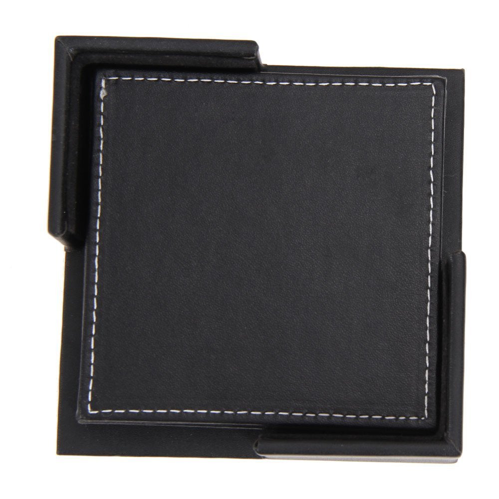 6 Pcs/lot Doubledeck Leather Coasters Set Placemat of Cup with Coaster