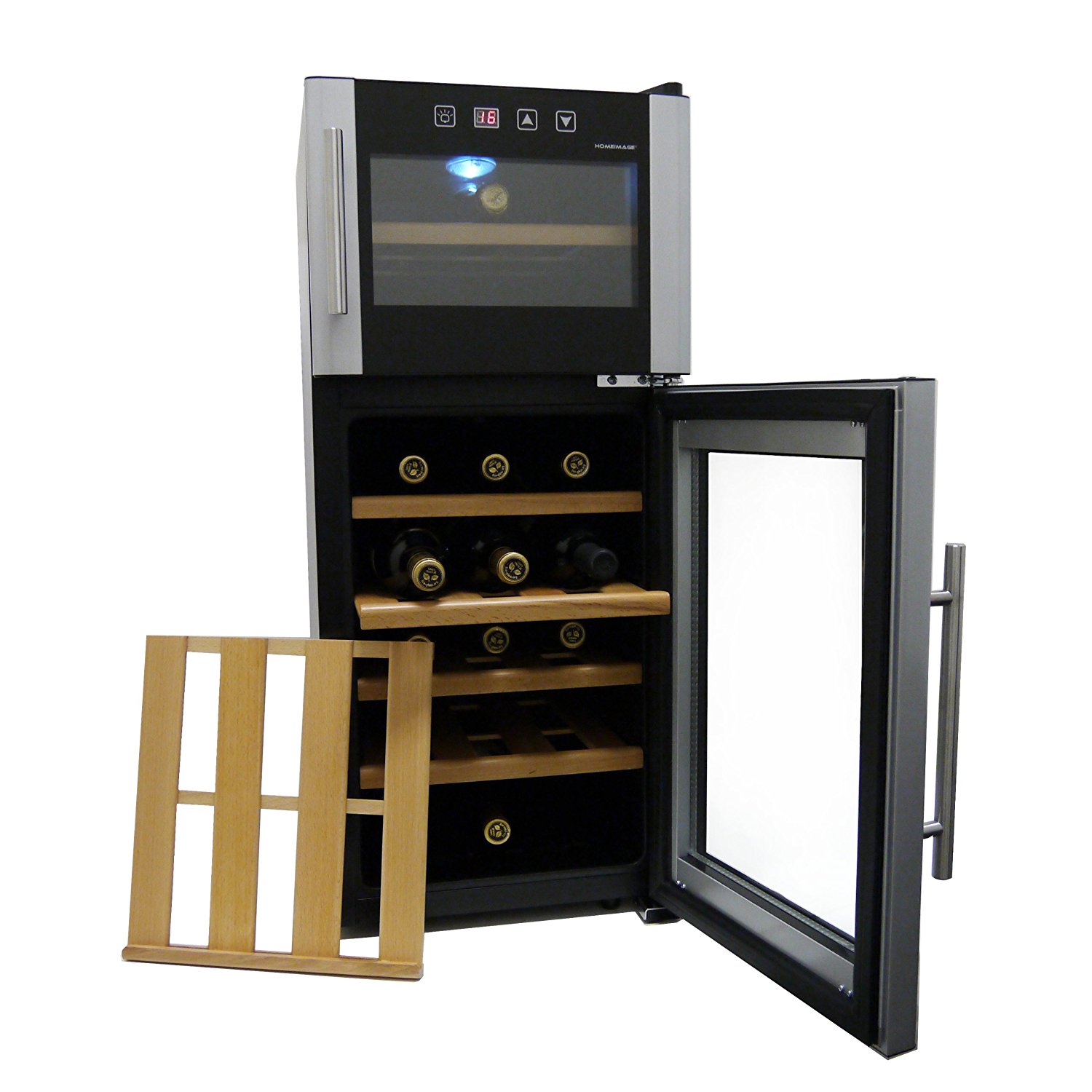 HOMEIMAGE Thermo Electric DUAL ZONE wine cooler 21 bottles with wooden